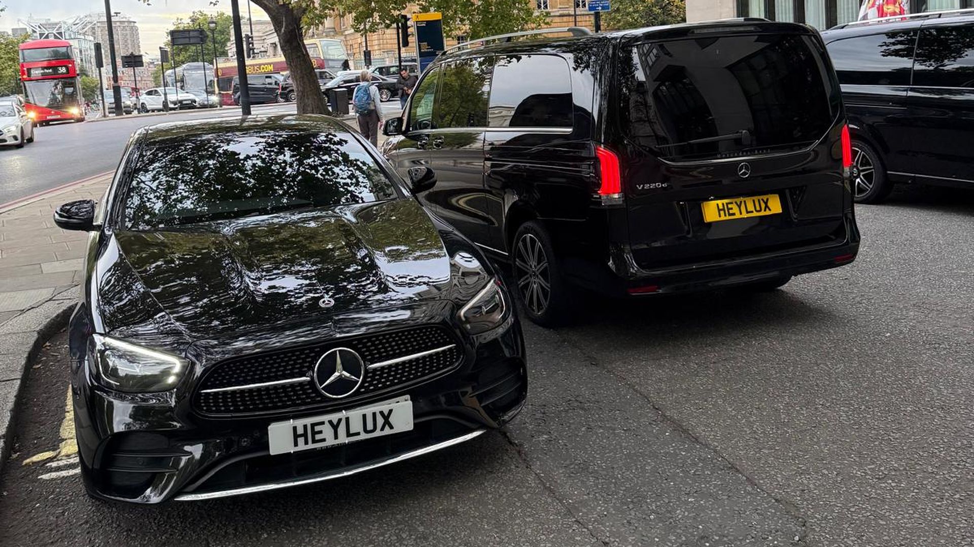 Heylux Mercedes E-Class and V-Class with private plates in central London