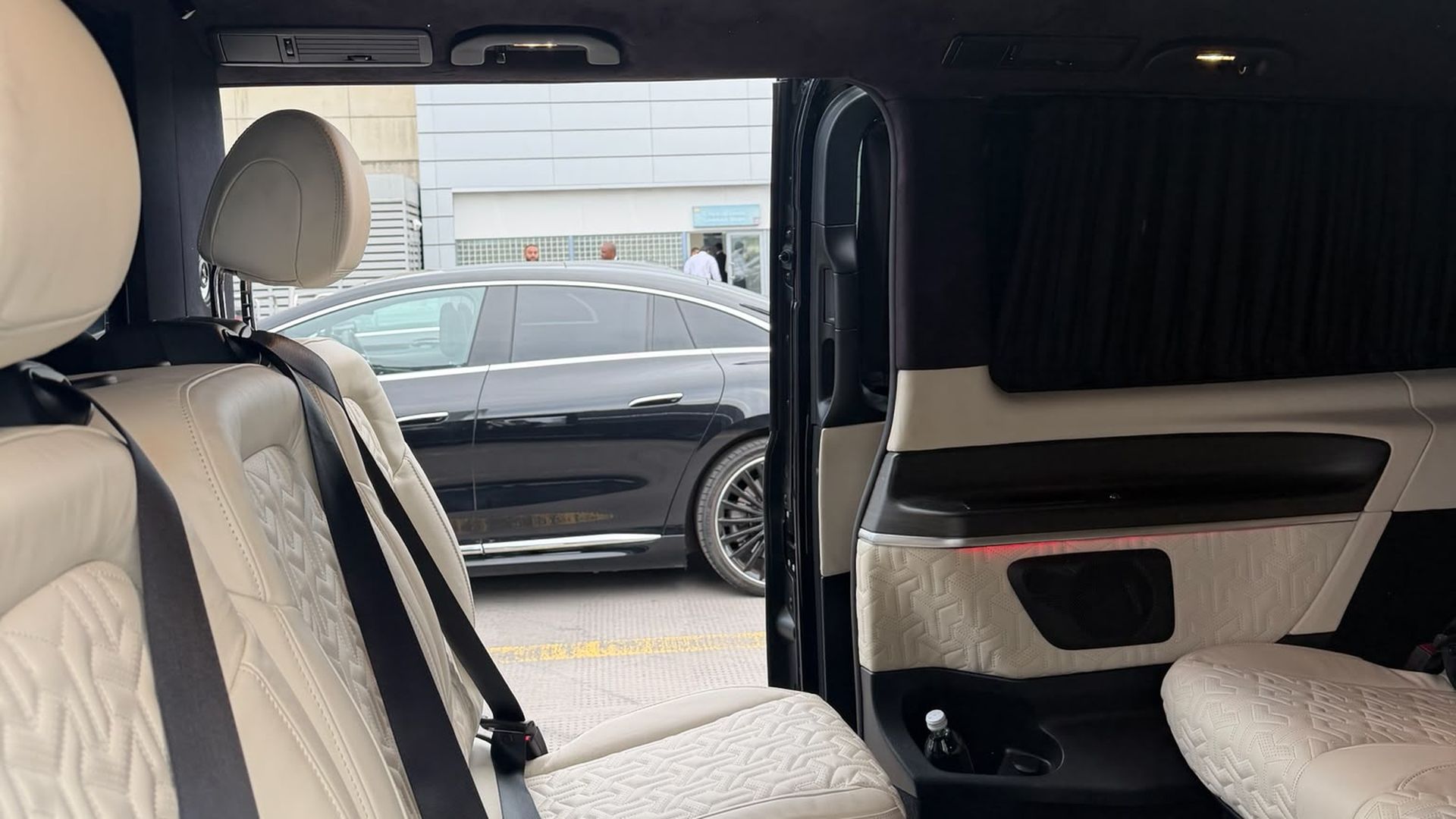 Cream quilted leather and starlight headlining inside a Heylux Mercedes V-Class